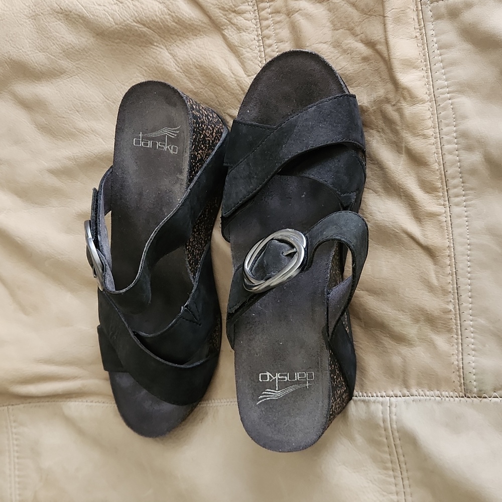Dansko Black Suede wedge Sandals